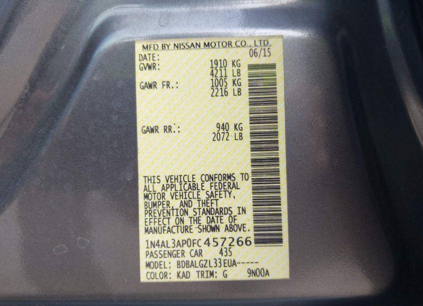 Photo 9 of 2015 Nissan Altima 2.5/2.5 S/2.5 SL/2.5 SV (VIN 1N4AL3AP0FC457266)