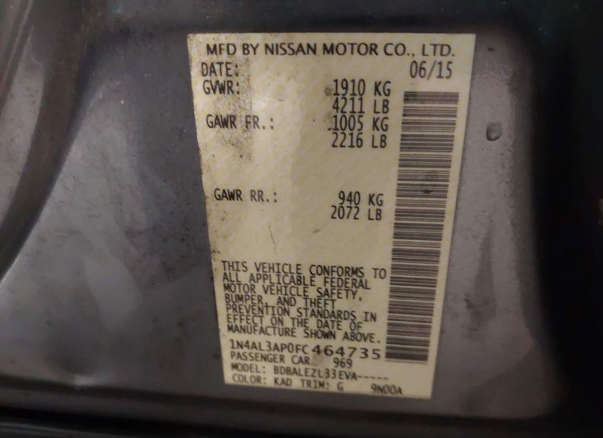 Photo 9 of 2015 Nissan Altima 2.5/2.5 S/2.5 SL/2.5 SV (VIN 1N4AL3AP0FC464735)