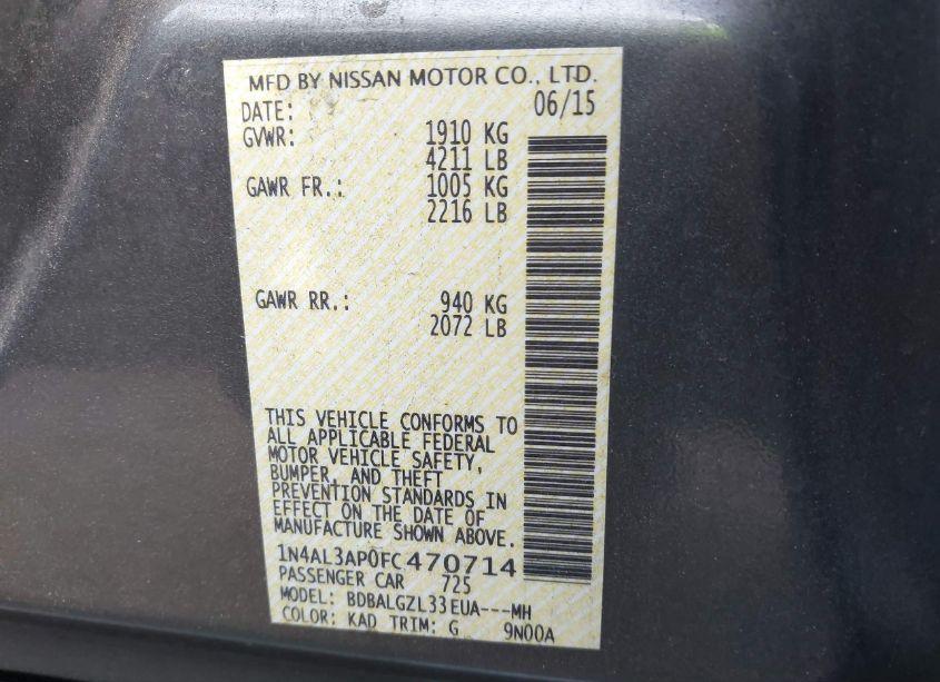 Photo 9 of 2015 Nissan Altima 2.5 S (VIN 1N4AL3AP0FC470714)