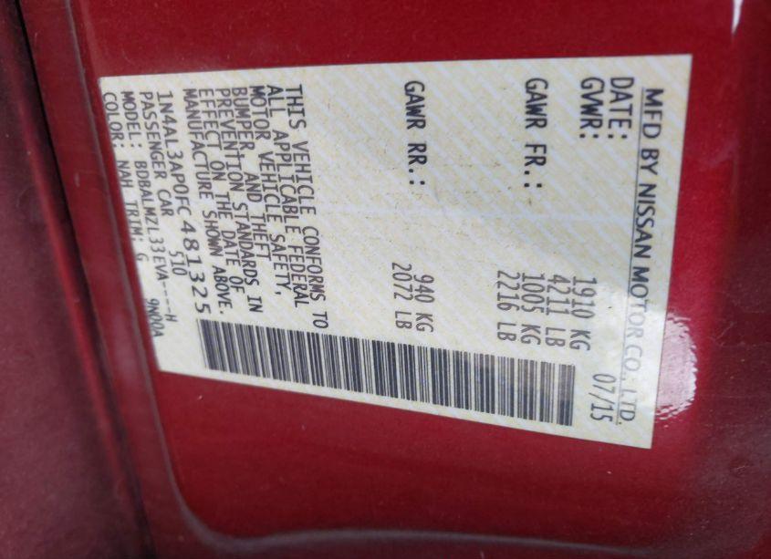 Photo 9 of 2015 Nissan Altima 2.5 SV (VIN 1N4AL3AP0FC481325)