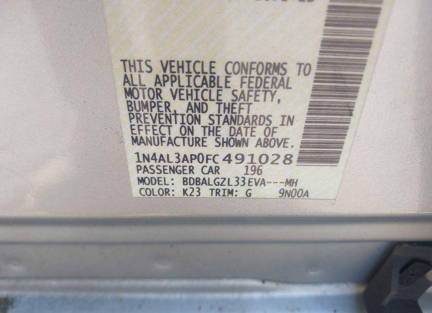 Photo 9 of 2015 Nissan Altima 2.5 S (VIN 1N4AL3AP0FC491028)