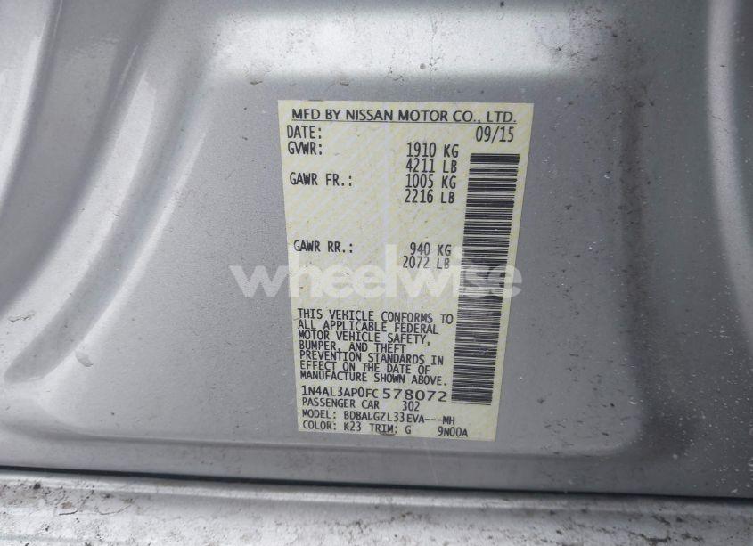 Photo 9 of 2015 Nissan Altima 2.5 S (VIN 1N4AL3AP0FC578072)