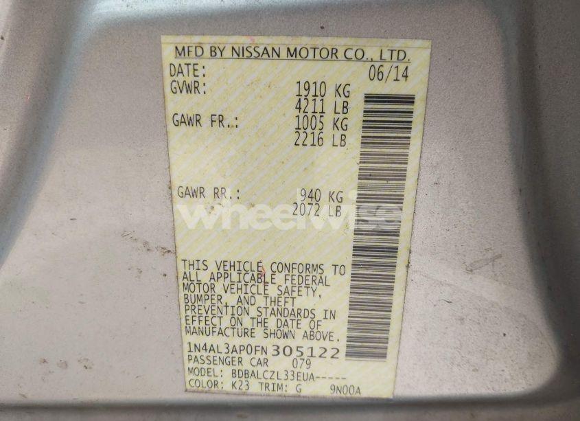 Photo 9 of 2015 Nissan Altima 2.5 S (VIN 1N4AL3AP0FN305122)