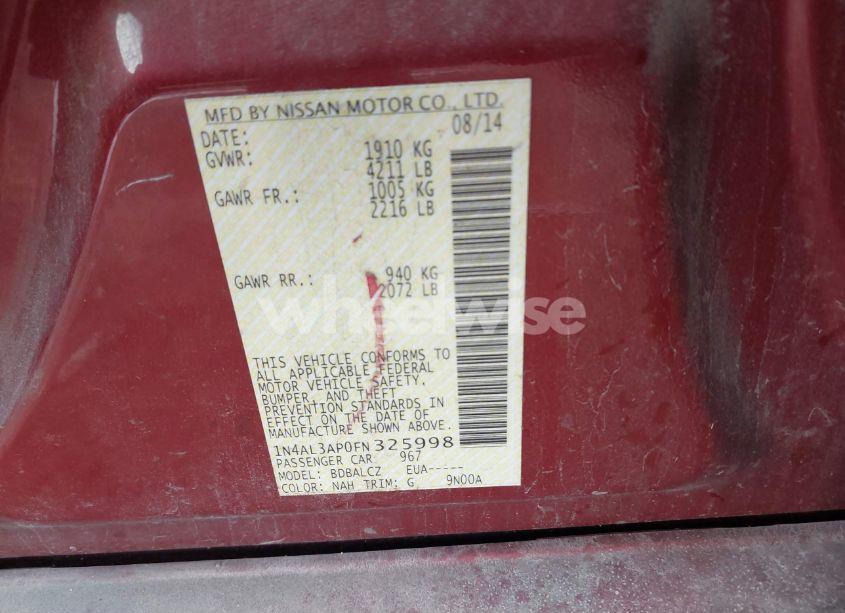 Photo 9 of 2015 Nissan Altima 2.5/2.5 S/2.5 SL/2.5 SV (VIN 1N4AL3AP0FN325998)