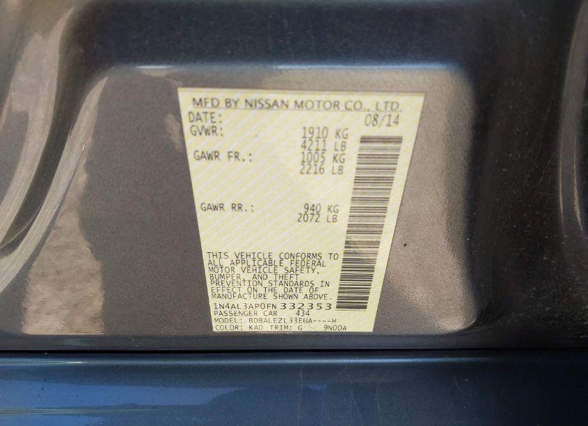 Photo 9 of 2015 Nissan Altima 2.5 S (VIN 1N4AL3AP0FN332353)