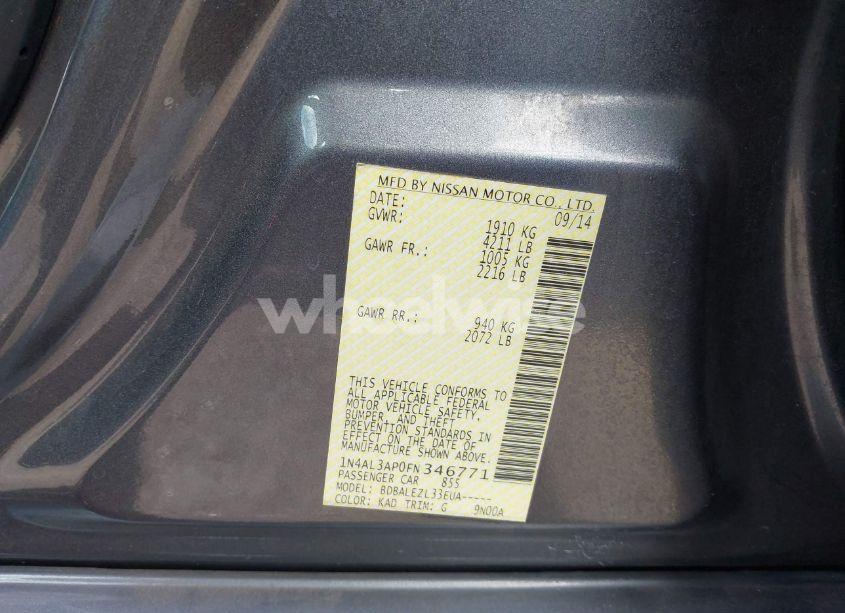 Photo 9 of 2015 Nissan Altima 2.5/2.5 S/2.5 SL/2.5 SV (VIN 1N4AL3AP0FN346771)