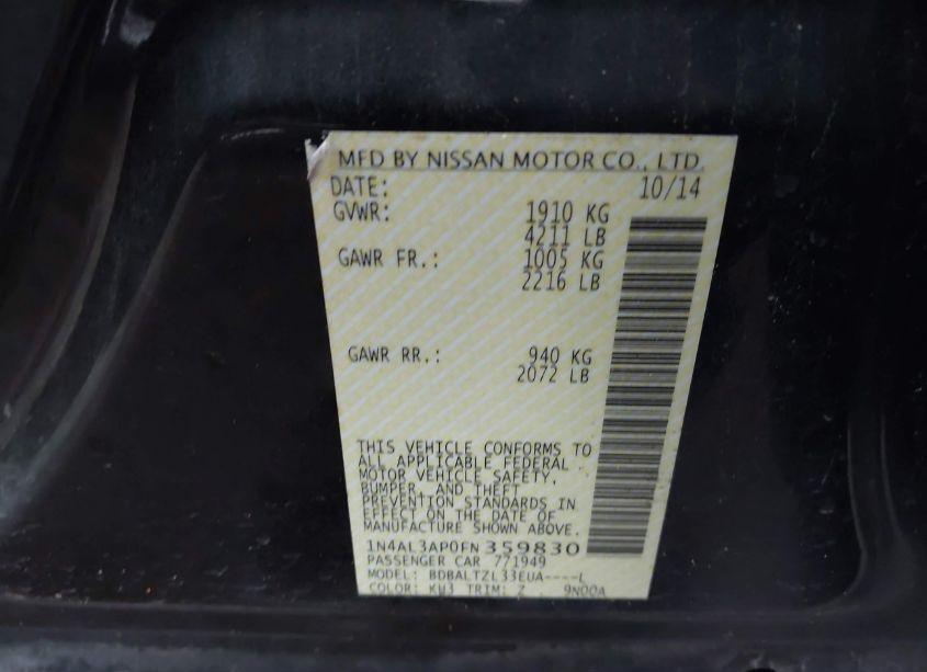 Photo 9 of 2015 Nissan Altima 2.5 SL (VIN 1N4AL3AP0FN359830)