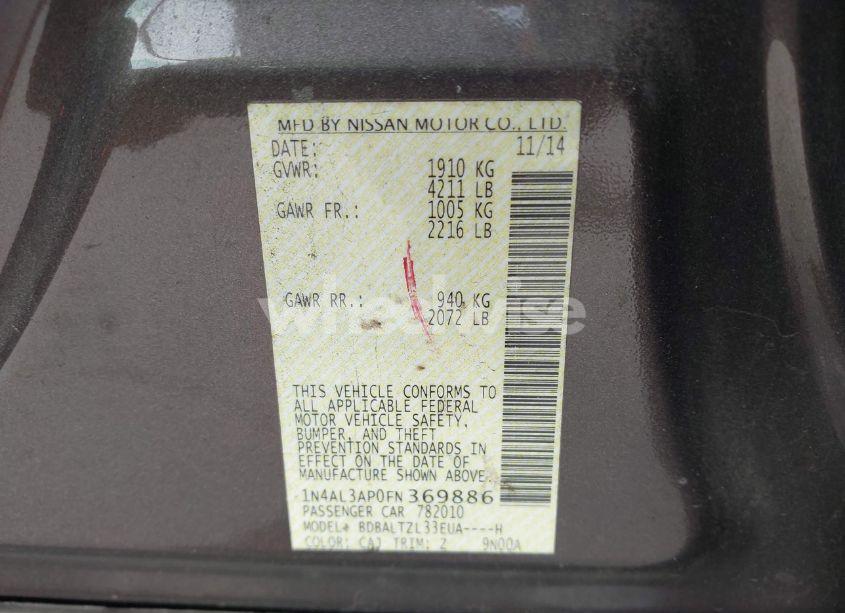 Photo 9 of 2015 Nissan Altima 2.5 SL (VIN 1N4AL3AP0FN369886)