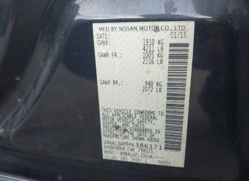 Photo 9 of 2015 Nissan Altima 2.5/2.5 S/2.5 SL/2.5 SV (VIN 1N4AL3AP0FN386171)