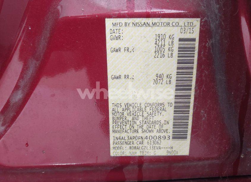 Photo 9 of 2015 Nissan Altima 2.5 S (VIN 1N4AL3AP0FN400893)