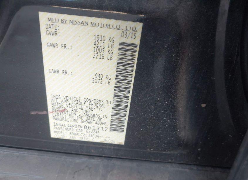 Photo 9 of 2015 Nissan Altima 2.5 S (VIN 1N4AL3AP0FN861317)