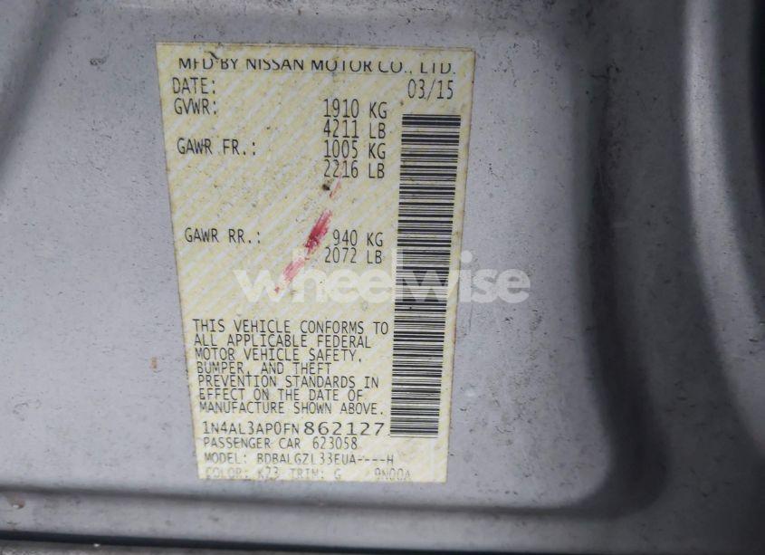 Photo 9 of 2015 Nissan Altima 2.5 S (VIN 1N4AL3AP0FN862127)