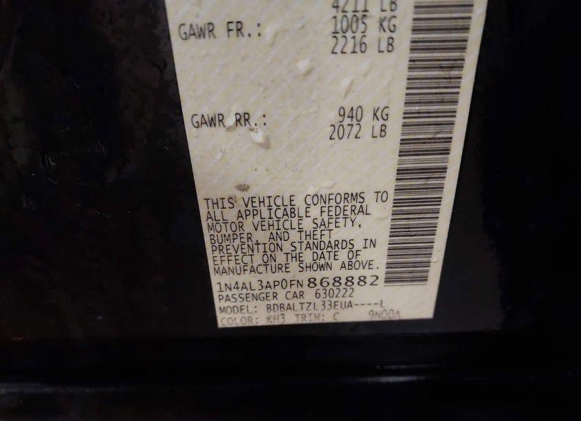 Photo 9 of 2015 Nissan Altima 2.5 SL (VIN 1N4AL3AP0FN868882)