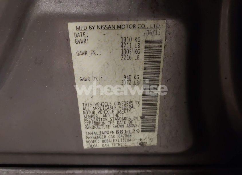 Photo 9 of 2015 Nissan Altima 2.5 S (VIN 1N4AL3AP0FN881129)