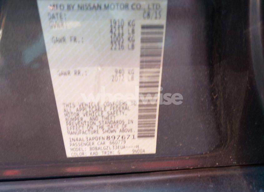 Photo 9 of 2015 Nissan Altima 2.5/2.5 S/2.5 SL/2.5 SV (VIN 1N4AL3AP0FN897671)