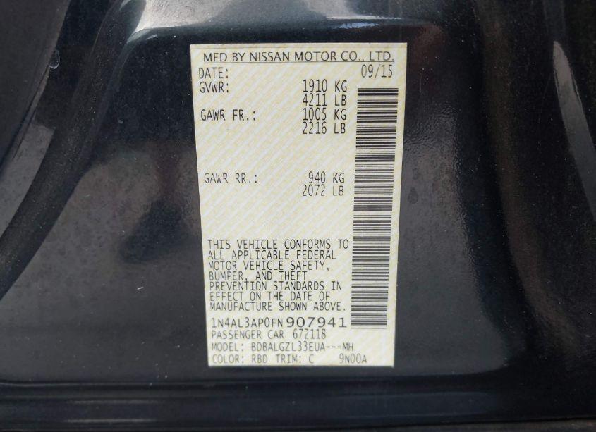 Photo 9 of 2015 Nissan Altima 2.5 S (VIN 1N4AL3AP0FN907941)