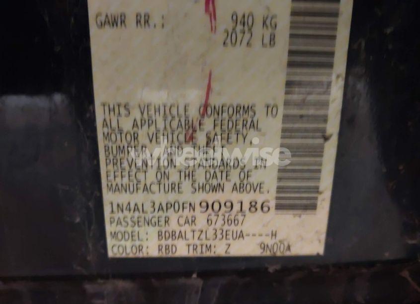 Photo 9 of 2015 Nissan Altima 2.5 SL (VIN 1N4AL3AP0FN909186)