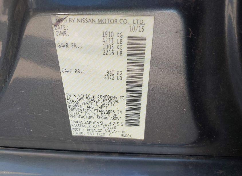 Photo 9 of 2015 Nissan Altima 2.5 S (VIN 1N4AL3AP0FN913755)