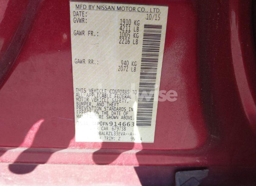 Photo 9 of 2015 Nissan Altima 2.5 SL (VIN 1N4AL3AP0FN914663)