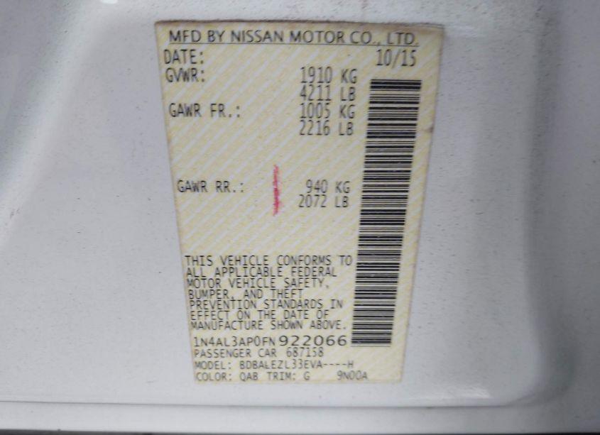 Photo 9 of 2015 Nissan Altima 2.5 S (VIN 1N4AL3AP0FN922066)