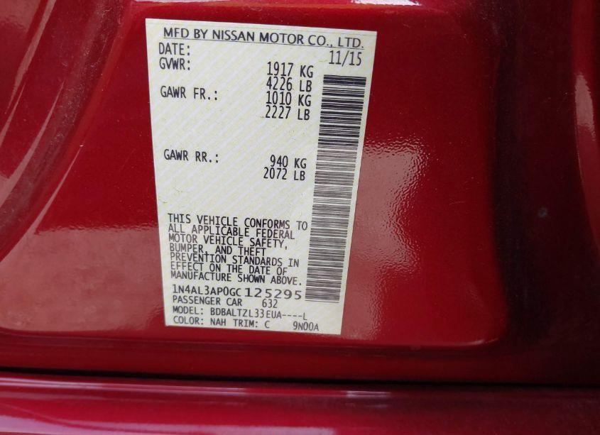 Photo 9 of 2016 Nissan Altima 2.5 SL (VIN 1N4AL3AP0GC125295)