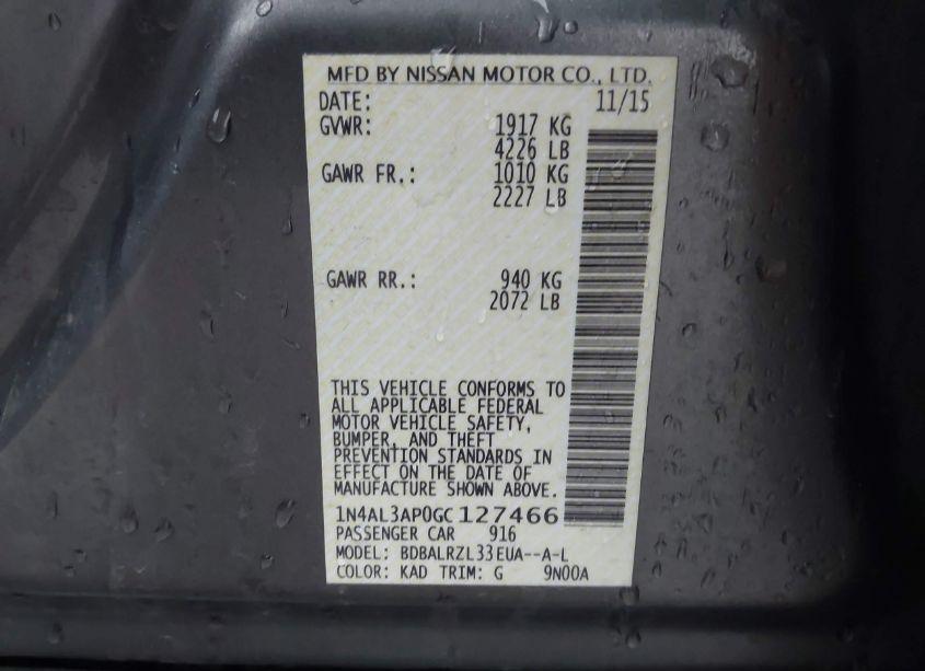 Photo 9 of 2016 Nissan Altima 2.5 SL (VIN 1N4AL3AP0GC127466)