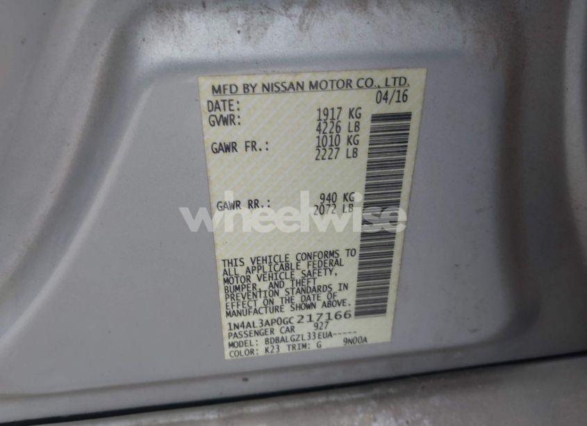 Photo 9 of 2016 Nissan Altima 2.5/2.5 S/2.5 SL/2.5 SR/2.5 SV (VIN 1N4AL3AP0GC217166)