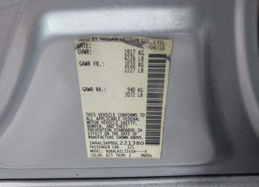 Photo 9 of 2016 Nissan Altima 2.5 SR (VIN 1N4AL3AP0GC221380)