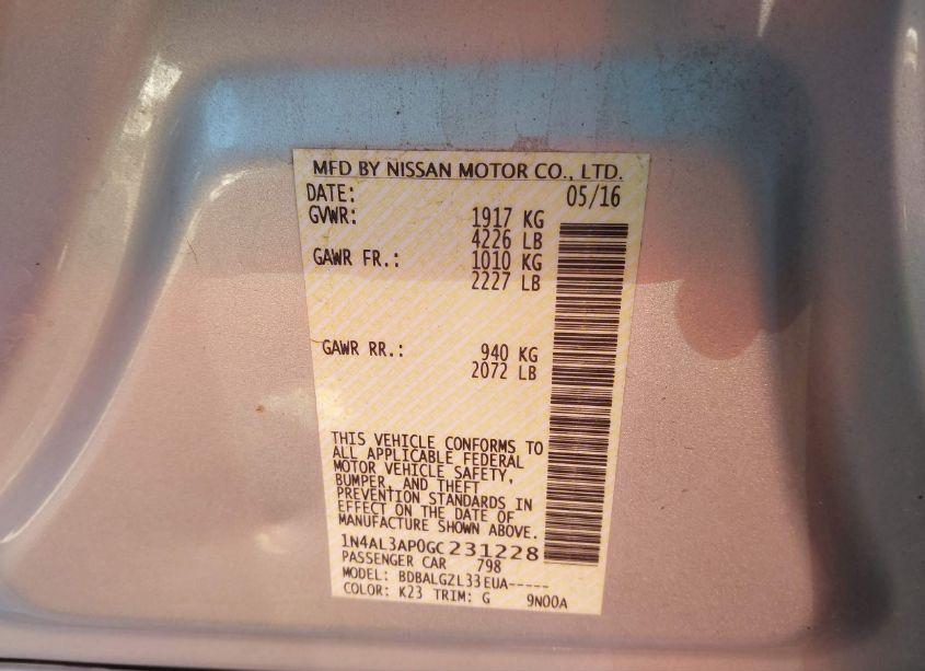 Photo 9 of 2016 Nissan Altima 2.5/2.5 S/2.5 SL/2.5 SR/2.5 SV (VIN 1N4AL3AP0GC231228)