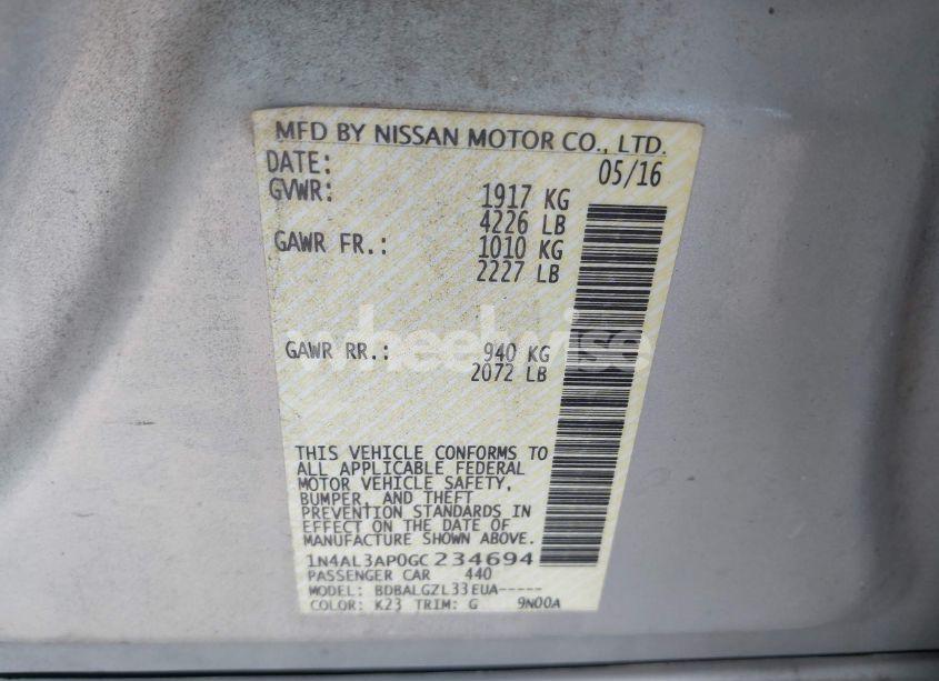 Photo 9 of 2016 Nissan Altima 2.5/2.5 S/2.5 SL/2.5 SR/2.5 SV (VIN 1N4AL3AP0GC234694)