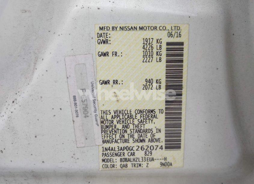 Photo 9 of 2016 Nissan Altima 2.5 SR (VIN 1N4AL3AP0GC262074)