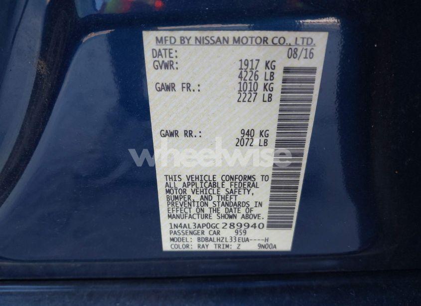 Photo 9 of 2016 Nissan Altima 2.5 SR (VIN 1N4AL3AP0GC289940)