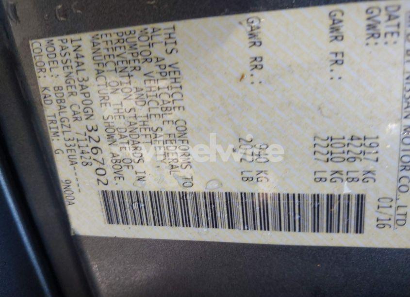 Photo 9 of 2016 Nissan Altima 2.5/2.5 S/2.5 SL/2.5 SR/2.5 SV (VIN 1N4AL3AP0GN326702)