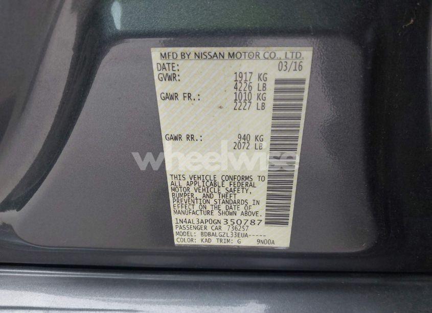 Photo 9 of 2016 Nissan Altima 2.5/2.5 S/2.5 SL/2.5 SR/2.5 SV (VIN 1N4AL3AP0GN350787)