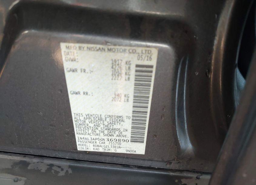 Photo 9 of 2016 Nissan Altima 2.5/2.5 S/2.5 SL/2.5 SR/2.5 SV (VIN 1N4AL3AP0GN369890)