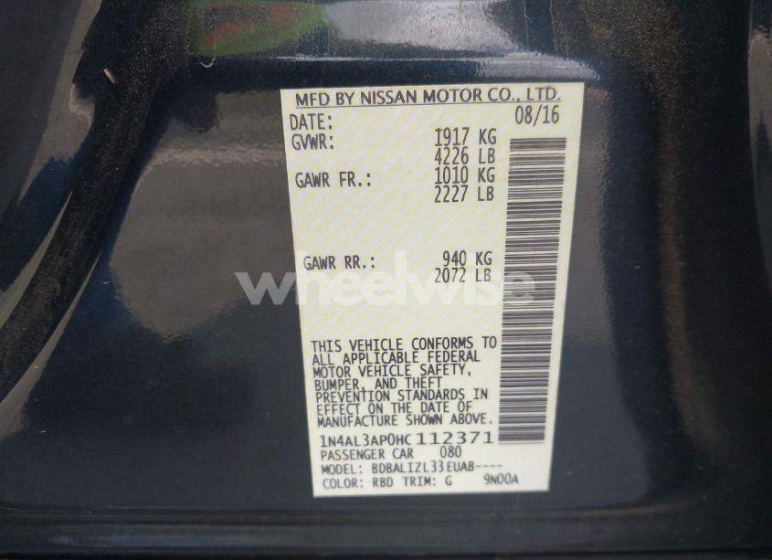 Photo 9 of 2017 Nissan Altima 2.5/2.5 S/2.5 SL/2.5 SR/2.5 SV (VIN 1N4AL3AP0HC112371)