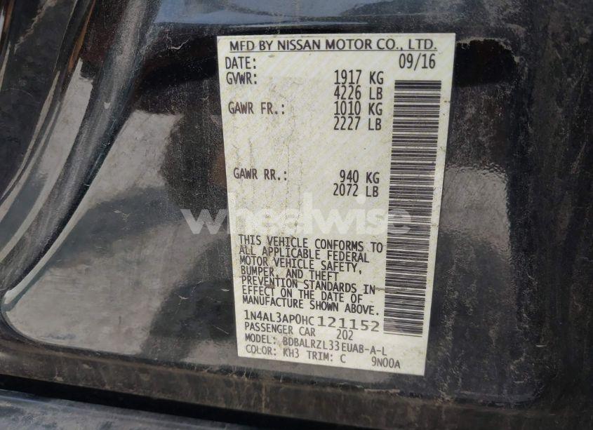 Photo 9 of 2017 Nissan Altima 2.5 SL (VIN 1N4AL3AP0HC121152)