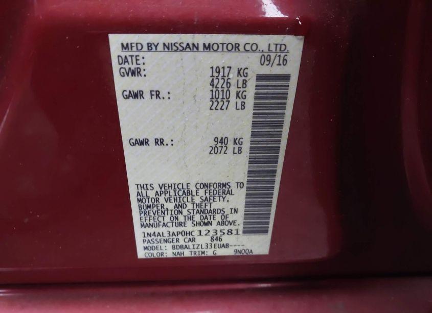 Photo 9 of 2017 Nissan Altima 2.5/2.5 S/2.5 SL/2.5 SR/2.5 SV (VIN 1N4AL3AP0HC123581)