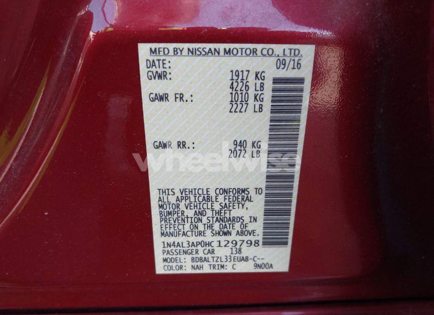 Photo 9 of 2017 Nissan Altima 2.5 SL (VIN 1N4AL3AP0HC129798)