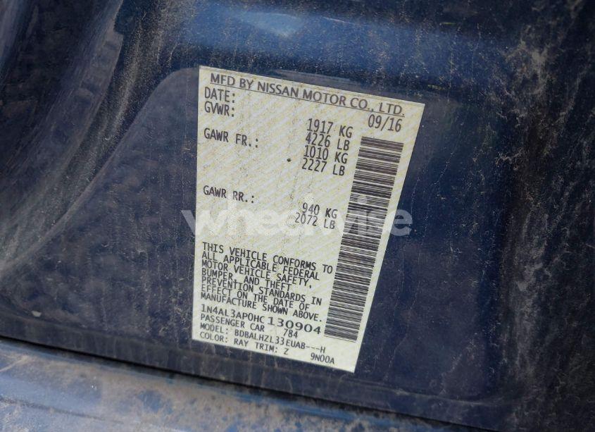 Photo 9 of 2017 Nissan Altima 2.5 SR (VIN 1N4AL3AP0HC130904)