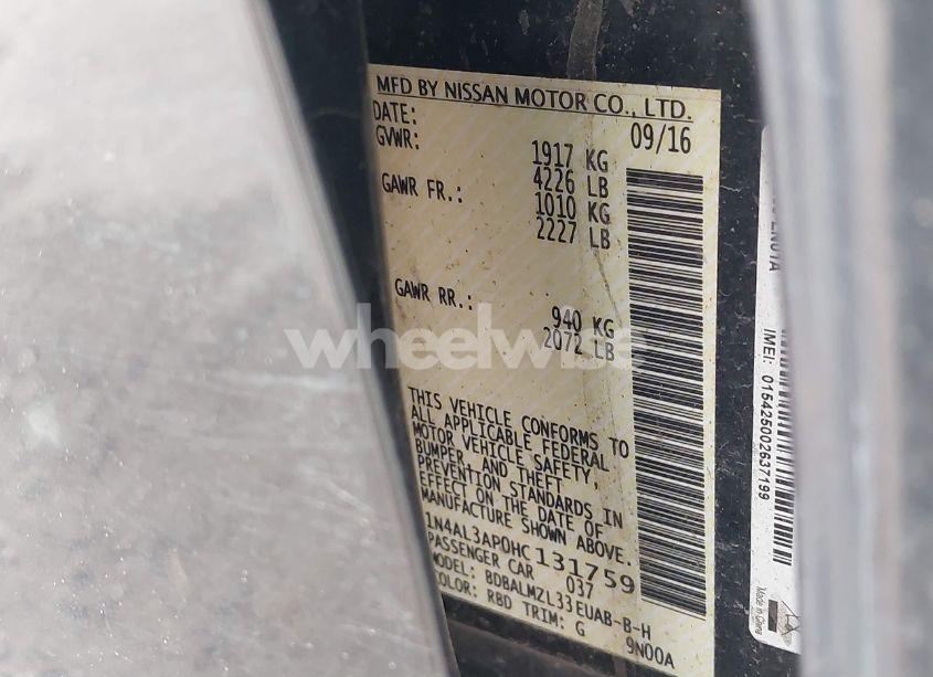 Photo 9 of 2017 Nissan Altima 2.5 SV (VIN 1N4AL3AP0HC131759)