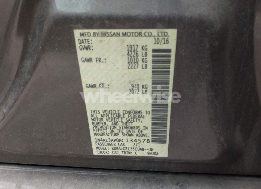 Photo 9 of 2017 Nissan Altima 2.5 S (VIN 1N4AL3AP0HC134578)