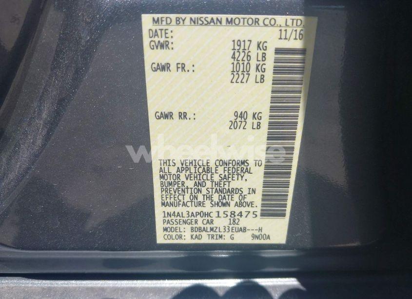 Photo 9 of 2017 Nissan Altima 2.5 SV (VIN 1N4AL3AP0HC158475)