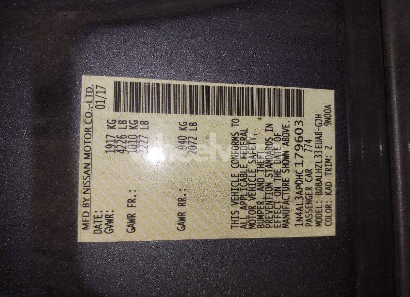 Photo 9 of 2017 Nissan Altima 2.5 SR (VIN 1N4AL3AP0HC179603)