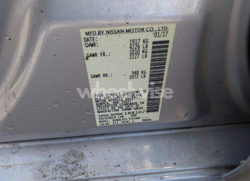 Photo 9 of 2017 Nissan Altima 2.5 SL (VIN 1N4AL3AP0HC188107)