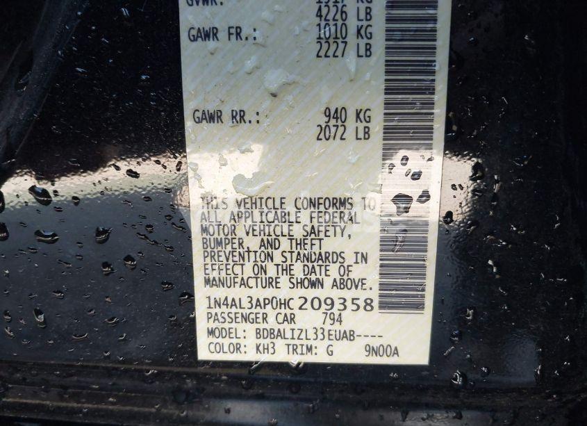 Photo 9 of 2017 Nissan Altima 2.5 SV (VIN 1N4AL3AP0HC209358)