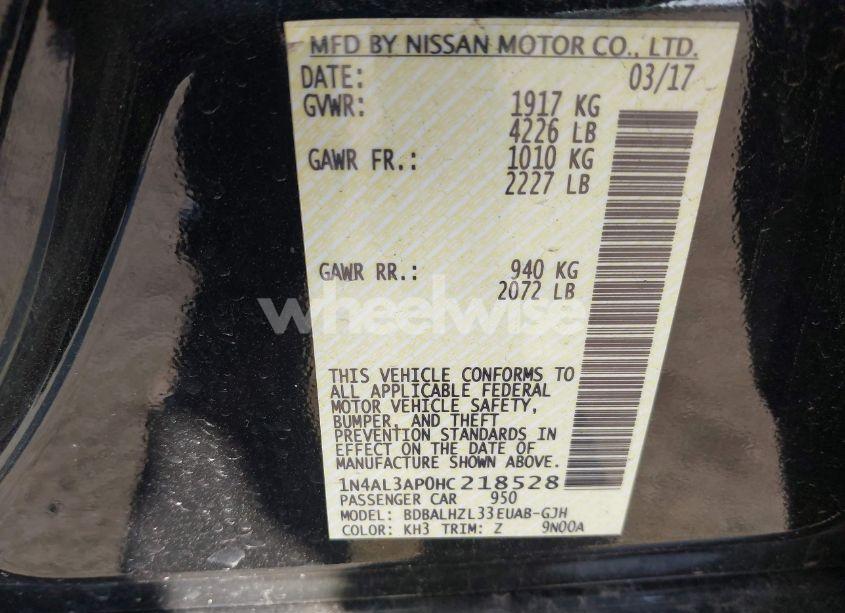 Photo 9 of 2017 Nissan Altima 2.5 SR (VIN 1N4AL3AP0HC218528)