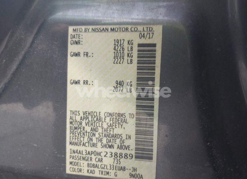 Photo 9 of 2017 Nissan Altima 2.5 S (VIN 1N4AL3AP0HC238889)