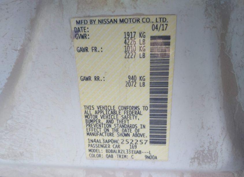 Photo 9 of 2017 Nissan Altima 2.5 SL (VIN 1N4AL3AP0HC252257)