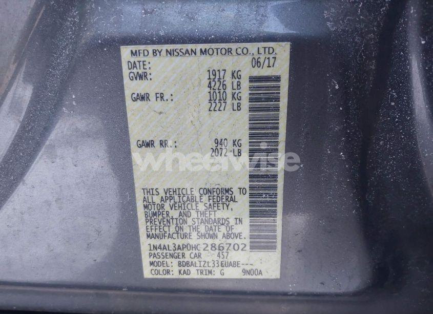 Photo 9 of 2017 Nissan Altima 2.5 SV (VIN 1N4AL3AP0HC286702)